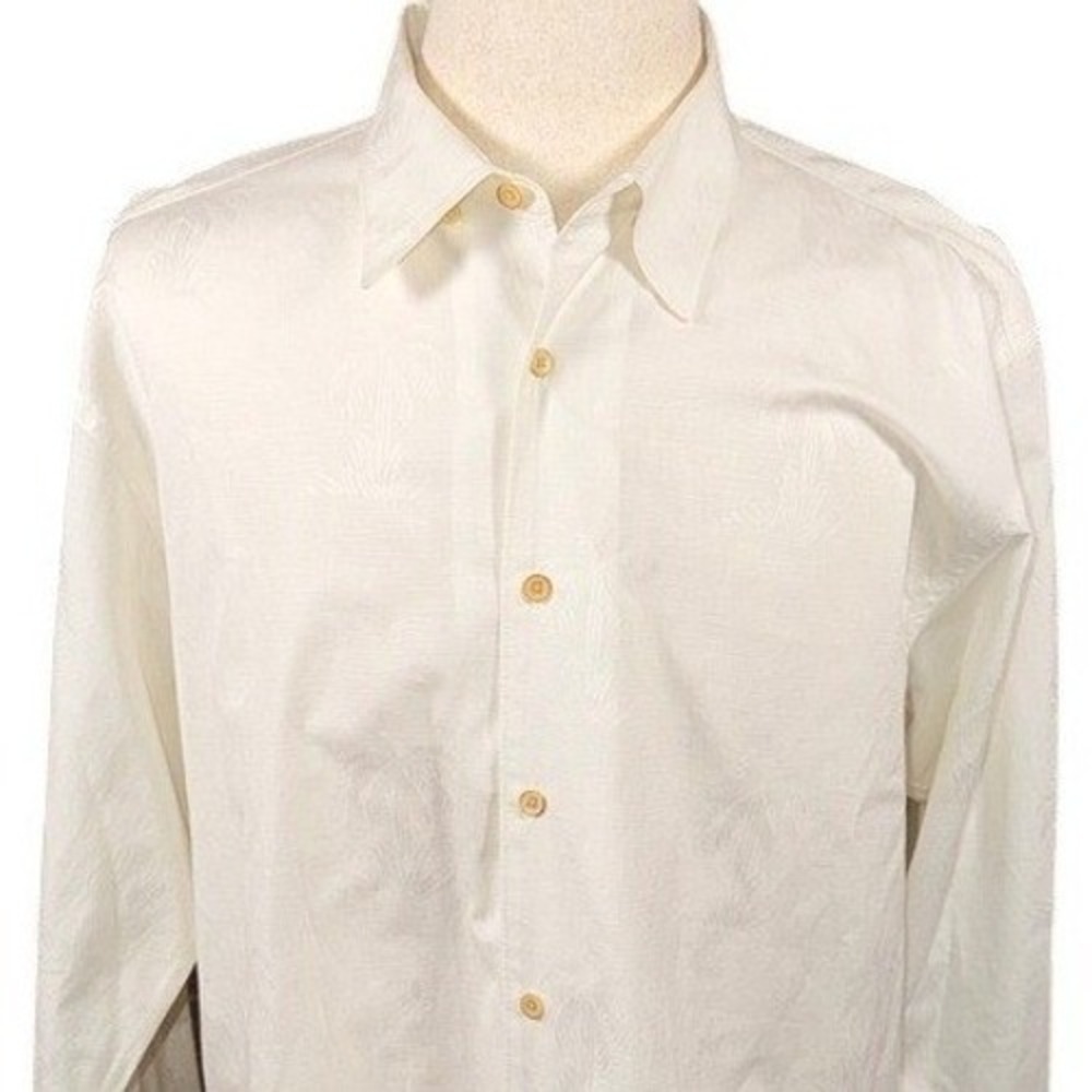 Tommy Bahama Mens XL Cream Cotton Palm Tree Jacquard Long Sleeve Button Up Shirt